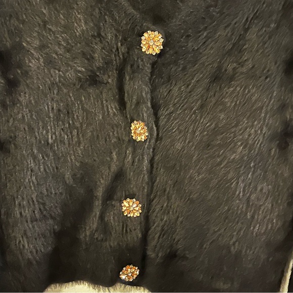 Zara Women Cardigan Fur With Crystal Buttons Goth Moody Black L - Picture 4 of 7